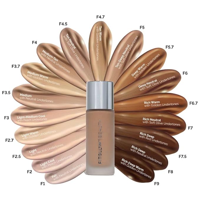 Fitglow Beauty - Natural Foundation+ Photo-Filtering Foundation | Vegan, Woman-Owned Clean Beauty (F4.7 - Tan Warm, Golden Undertones)