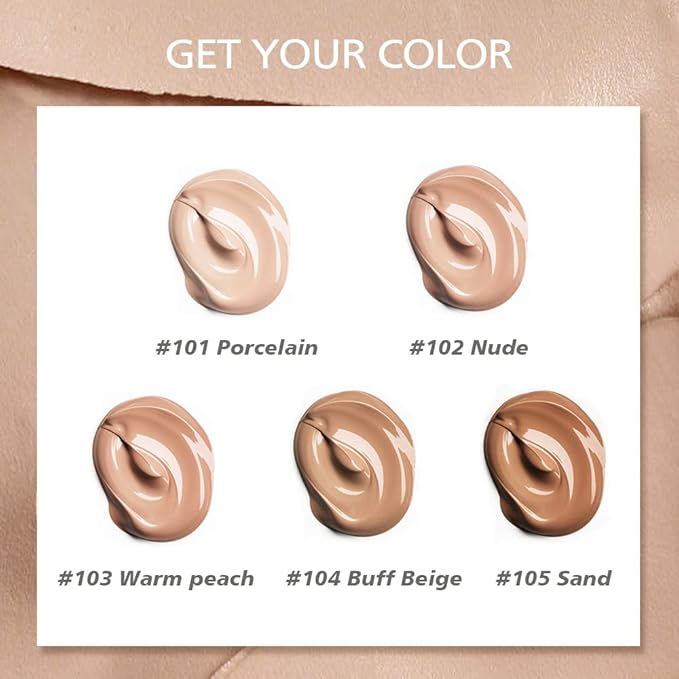 Beauty Glazed Soft Matte Silky Full Coverage Liquid Foundation, Multi-Use Buildable Foundation Lightweight Feel Oil Control Longwear Naturally Flawless Coverage Foundation (102 Nude)