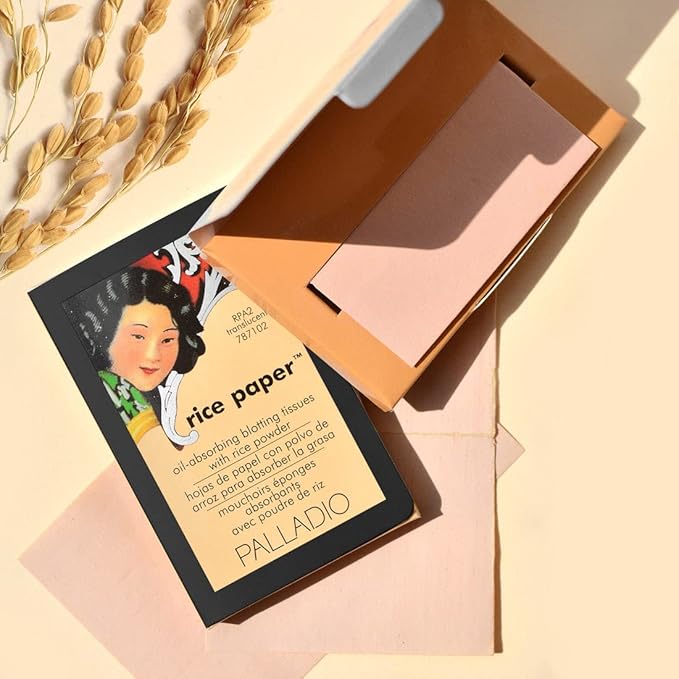 Palladio Rice Paper Facial Tissues for Oily Skin, Face Blotting Sheets Made from Natural Rice, Oil Absorbing Paper with Rice Powder, 2 Sided, Instant Results, Warm Beige, 40 Count (Pack of 3)