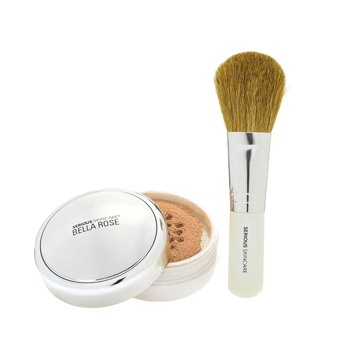 Serious Skincare BELLA ROSE PRO-MINERALS Loose Mineral Powder Makeup Foundation SPF 15 with Application Brush - Lightweight - Buildable Coverage - Luminous Matte Finish - Talc Free - 0.50 oz - Medium