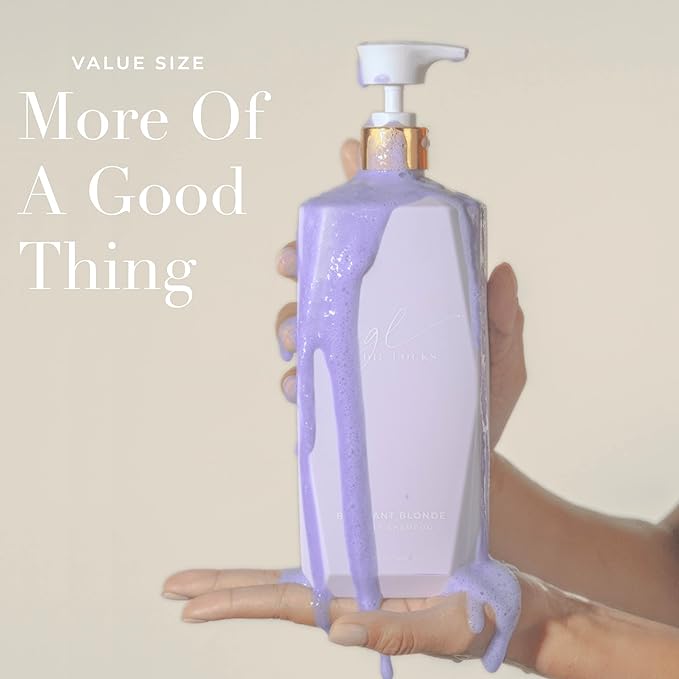 Goldie Locks Brilliant Blonde Purple Shampoo for Blonde, Lightened, Grey Hair, Extensions, Significantly Brightens, Tones, Eliminates Brass, Sulfate-Free, Nourishing, Moisturizing Leave-In, 33.8 Fl Oz