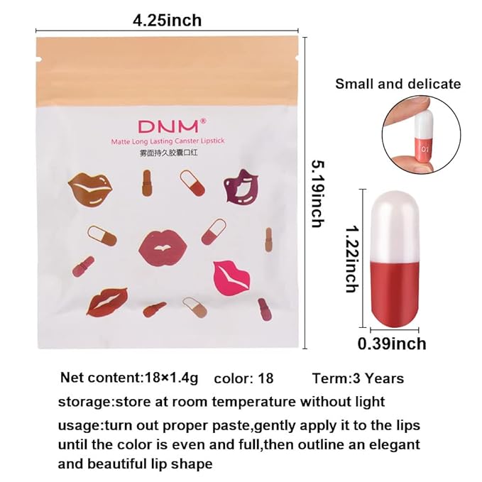 evpct 18 Pcs Capsule Pills Lipstick Mini Matte Lipstick Set for Women Long Lasting labiales mate 24 horas originales Deep Red 24 Hours Waterproof Stay on Lip liner Set Sampler