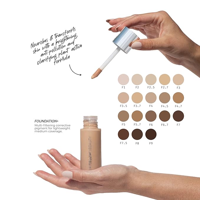 Fitglow Beauty - Natural Foundation+ Photo-Filtering Foundation | Vegan, Woman-Owned Clean Beauty (F8 - Rich Deep, Neutral Undertones)