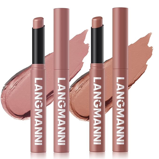 Jolilab 2Pcs Velvet Matte Lipstick Nude Matte Soft Dark Color Stick High Pigmented Long-Lasting Waterproof Lip Stick Lip Balm Beauty Cosmetics Gift for Girls and Women(01#+02#