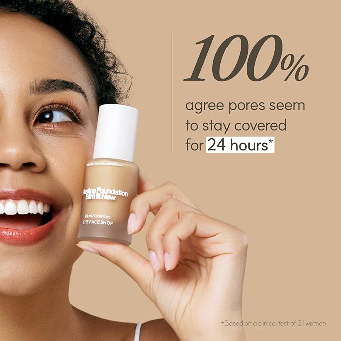 THE FACE SHOP Ink Lasting Liquid Foundation, Full Coverage, 72‑Hour Wear Semi‑Matte Finish, Makeup with Bakuchiol, W410 Walnut, 0.84 Fl. Oz.