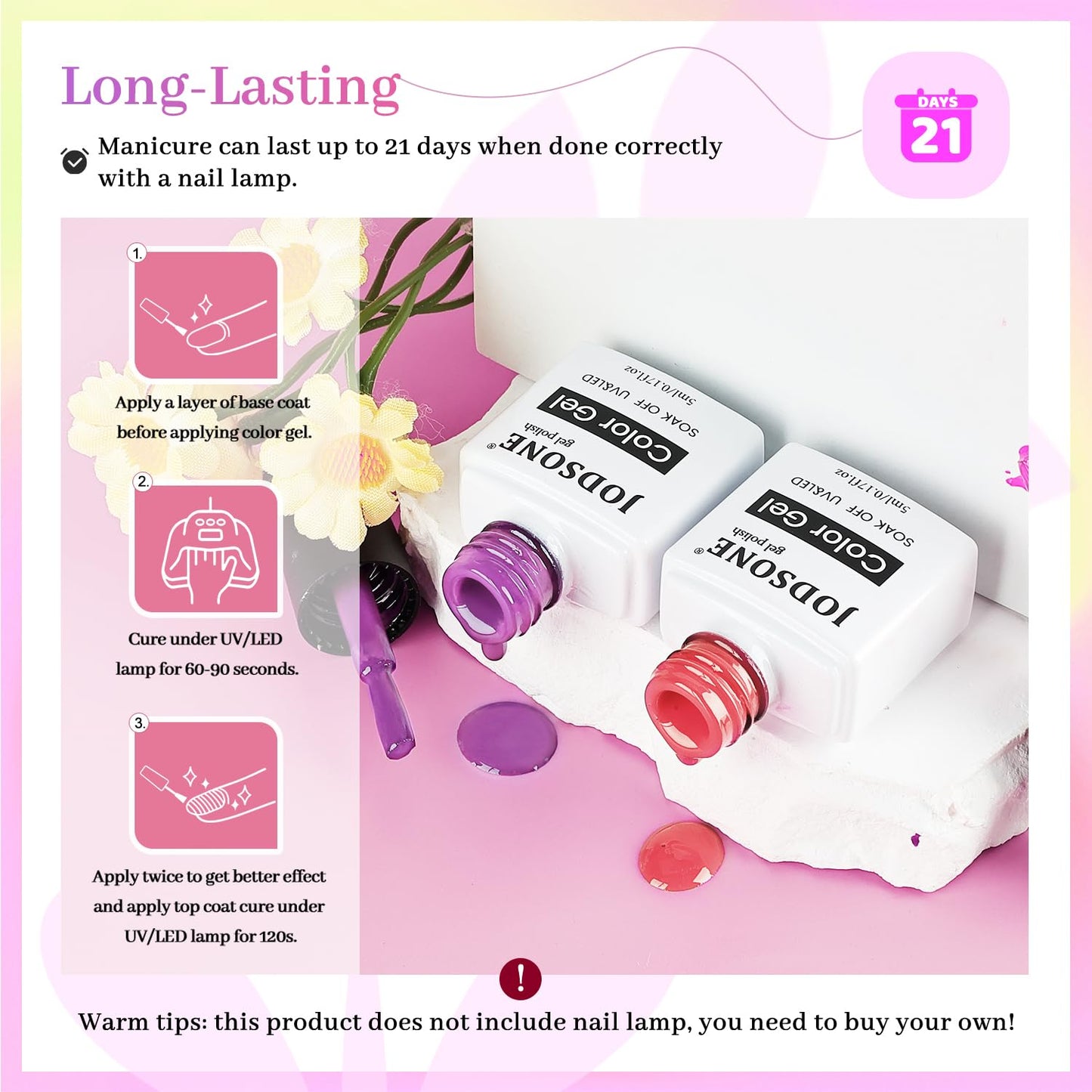 JODSONE 12 Bottles of Gel Nail Polish Set Glossy Top Coat Base Coat Gel Polish Ideal for Holiday Gift Giving