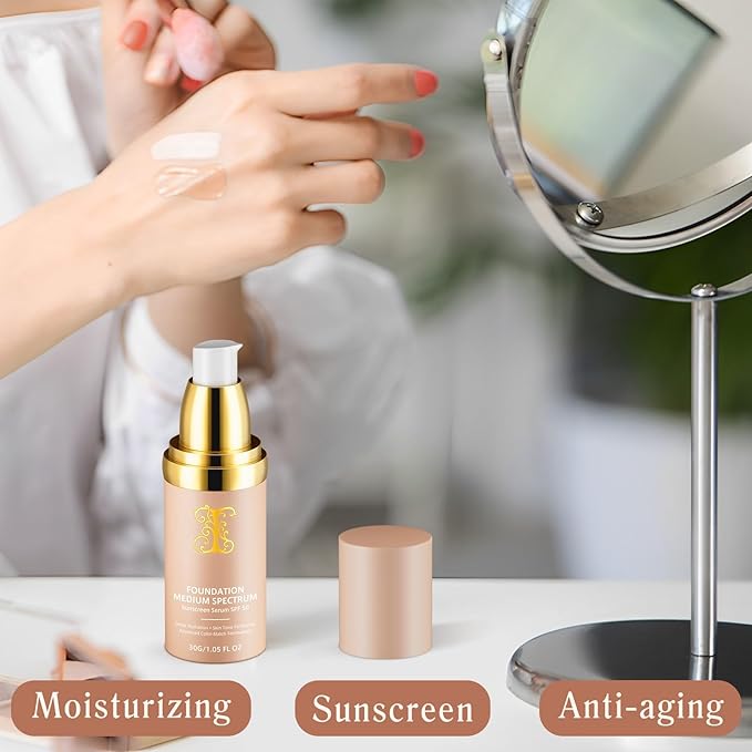 Foundation 4 in 1, SPF 50, Medium Coverage, Hydrating Color Changing Foundation Makeup Liquid, Long-lasting &Waterproof and Sweatproof, Neutral Finish, Suitable for All Skin Types