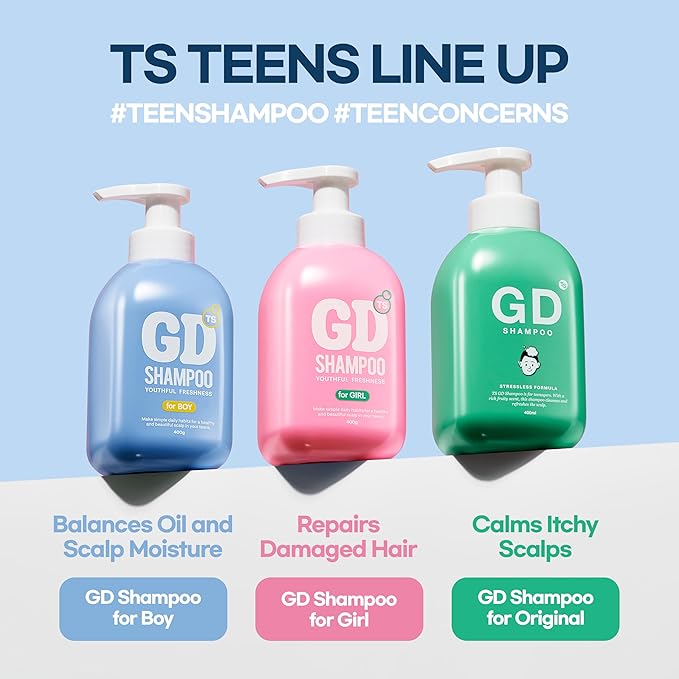 TS GD Shampoo for Boys | Korean Teen Shampoo with Upgraded Probiotics | Anti-Dandruff & Itchy Scalp Relief | Blue Fresh Allergy-Free Fragrance | Sulfate-Free (13.5 fl oz, 400ml)