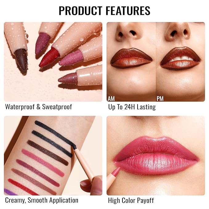 Oulac Red Lipstick & Lipliner Set High Impact Lipcolor with Moisturizing Formula, Vegan Beauty, Full-Coverage Lip Color, Gift Lipstick for Women, 4.3g X 3PCS, LL07+03+04