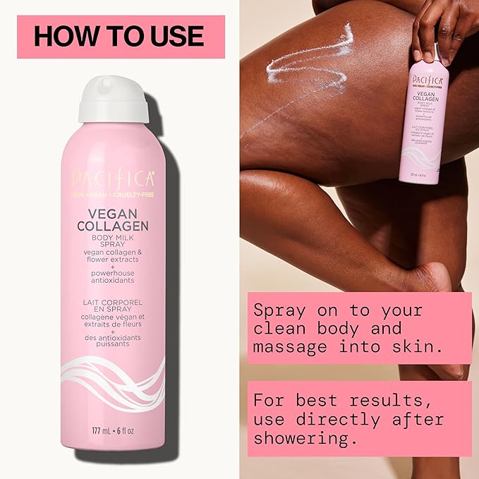 Pacifica Spray Lotion for Body - Vegan Collagen Body Milk Spray – Hydrating Moisturizer Mist Fast-Absorbing Instantly Hydrates & Softens Skin Jasmine & Vanilla Natural Scent Clean Beauty Non-Aerosol