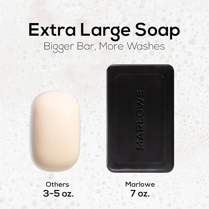 MARLOWE. No. 106 Charcoal Soap 7 oz (12 Bars) Body Bar Soap for Men, Cleansing, Purifying & Hydrating with Natural Extracts, Shea Butter, Olive Oil & Green Tea Extracts, Fresh Woodsy Scent