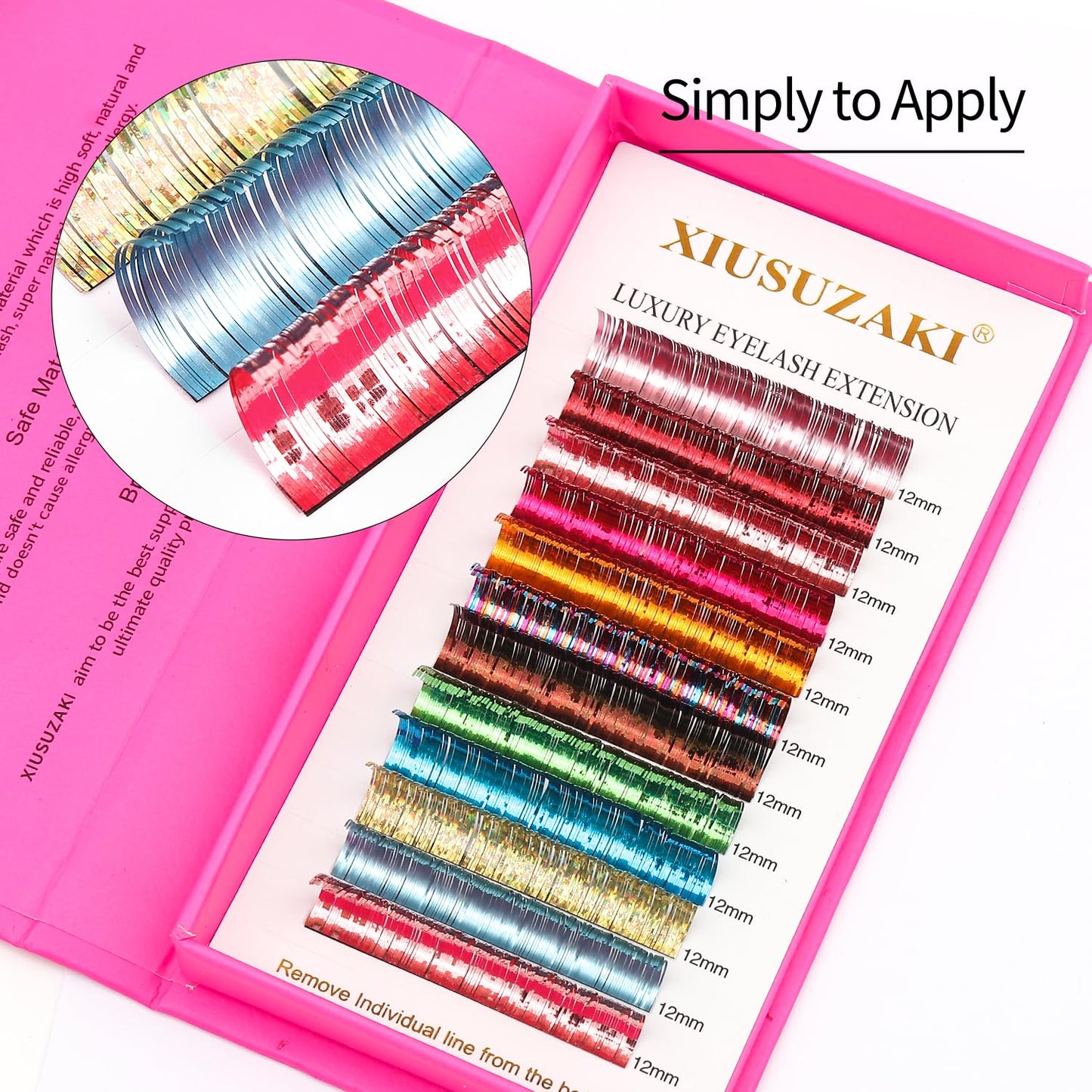 Glitter Spike Tinsel Eyelash Extensions 0.07 Colored Lashes Extension C Curl Lashes 15mm Lash Extensions Soft False Eyelashes Volume Lashes 12 Rows Professional Use(Glitter,0.07-C,15mm)