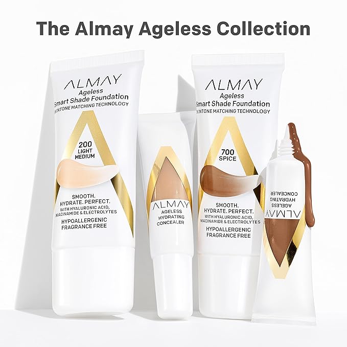 Almay Anti-Aging Foundation, Smart Shade Face Makeup with Hyaluronic Acid, Niacinamide, Vitamin C & E, Hypoallergenic, -Fragrance Free, 400 Beige, 1 Fl Oz (Pack of 1)
