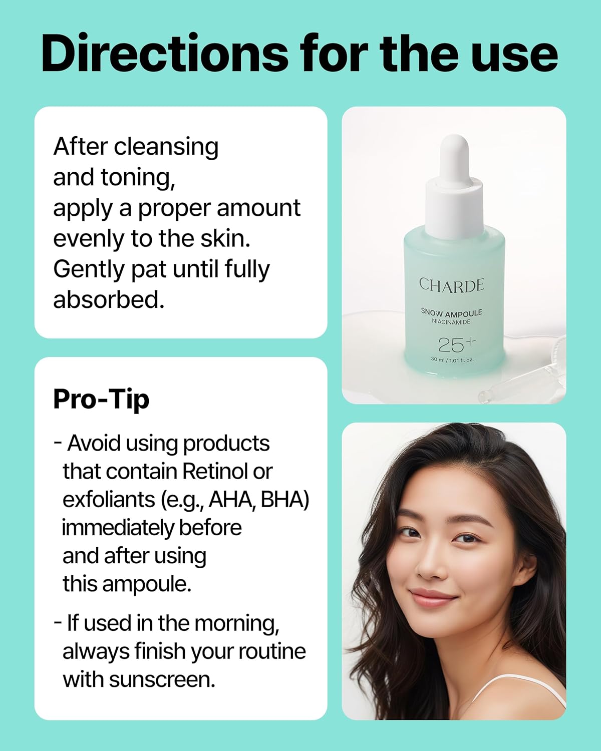 Charde Niacinamide 25% Snow Ampoule for Face, Dark Spot Care for Hyperpigmentation, Freckles & Sun Spots | Radiance Boosting with White Garcinia & Arbutin, Korean Skin Care, 1.01 fl. oz.