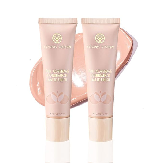 YOUNG VISION Full Coverage Longwear Foundation, Matte Finish, Waterproof, Poreless Liquid Foundation Makeup, 1 Fl Oz (Pack of 2)