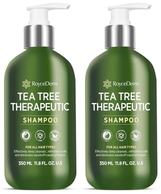 Roycederm Tea Tree Antifungal Shampoo: Folliculitis Shampoo for Dry Scalp, Dandruff, and Itchy Scalp - Medicated Clarifying shampoo with Tea Tree Oil, Paraben & Sulfate Free - 2 Pack