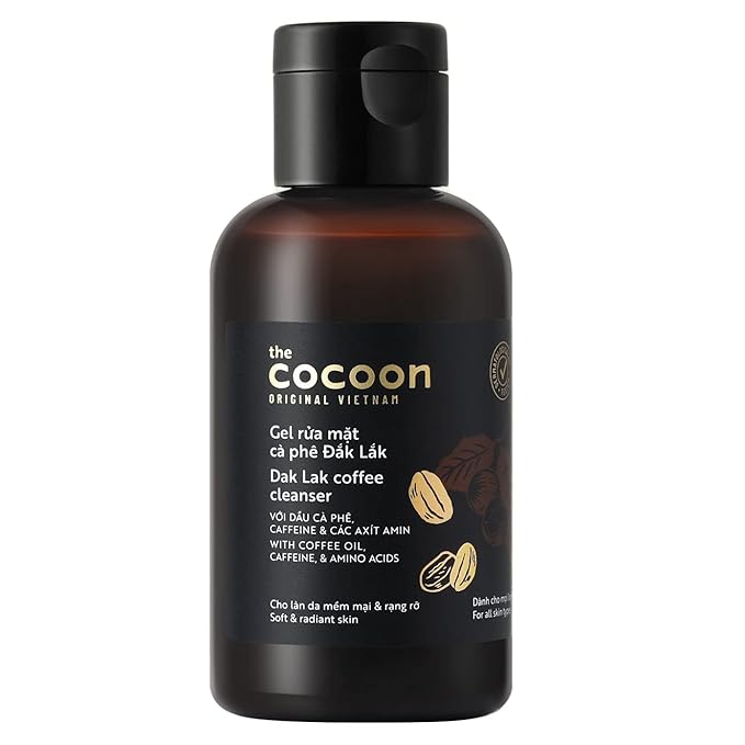 Cocoon Dak Lak Coffee Cleanser, Vegan Facial Cleanser Low PH, Daily Face Wash for All Skin Types, Gentle Makeup Remover, With Antioxidants for Glowing Skin & Less Visible Pores