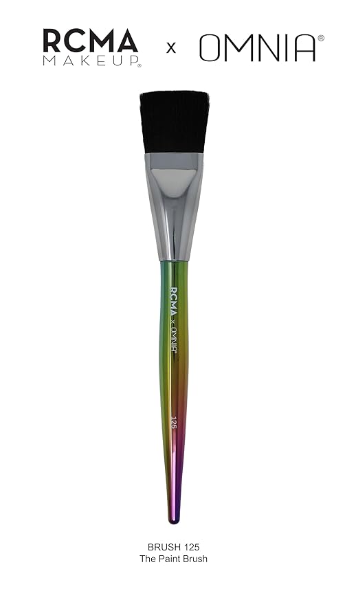 RCMA Makeup x Omnia Professional Makeup Brush 5pc Set, Premium Synthetic Fiber, Iridescent Acrylic Handle, Face Powders, Complexion and Foundation Blending Application Brush set.