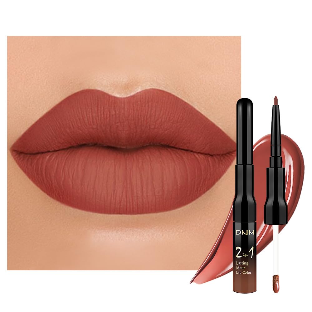 evpct 1Pcs Reddish Brown Matte Lip Liner and Liquid Lipstick Stain Makeup Set for Women, Cranberry Red Long Lasting Smudge Proof Lipstick labiales matte mate larga duracion listip 24 hours originales