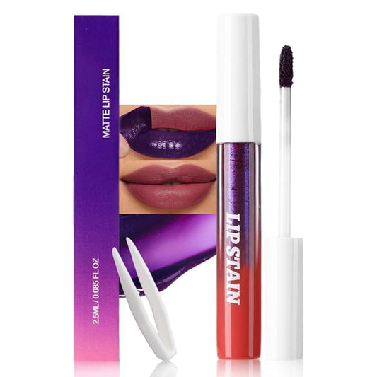 evpct Maroon Red Peel Off Lip Stain Tints with Tweezer, Matte Liquid Lipstick Lip Stain Long Lasting Waterproof for Women, Non-stick Cup Lipstick Peel Off High Pigmented Smudge-proof Easy to Apply, 01