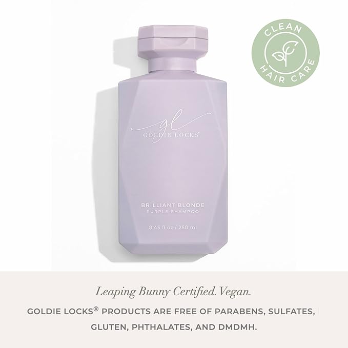 Goldie Locks Brilliant Blonde Purple Shampoo for Blonde, Lightened, Grey Hair, Extensions, Significantly Brightens, Tones, Eliminates Brass, Sulfate-Free, Nourishing, Moisturizing Leave-In, 33.8 Fl Oz