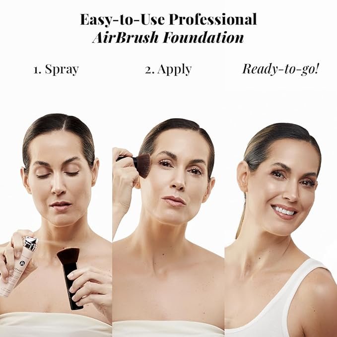 MagicMinerals AirBrush Foundation by Jerome Alexander – 2pc Set with Airbrush Foundation and Kabuki Brush - Spray Makeup with Anti-aging Ingredients for Smooth Radiant Skin - Dark
