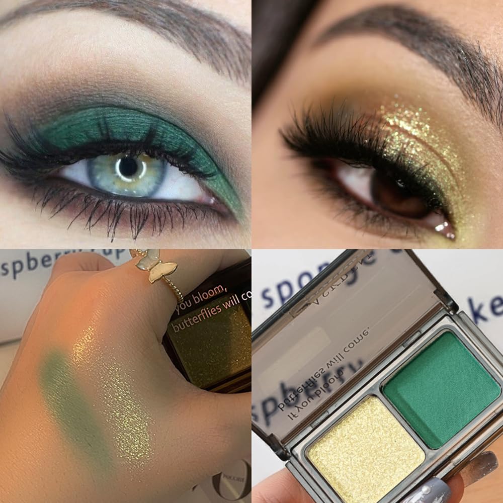 AMY'S DIARY 2 ColorLime Gold Shimmer+Emerald Green Matte Eyeshadow Palette – Shimmer matte Shades eye shadow for Eye Makeup, Long-Lasting & Highly Pigmented, Vegan & Cruelty-Free for woman