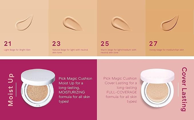 MISSHA Magic Cushion Foundation No.25 Warm beige for light/medium with neutral skin tone Flawless Coverage, Dewy Finish,Easy Application for All Skin Types