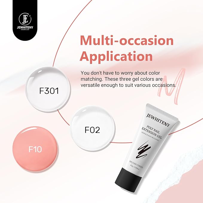 JEWHITENY Poly Nail Gel Set Clear Pink White Poly Extension Gel With Base Coat Top Coat Slip Solution French Manicure Need U V Lamp Curing for Finger Art and Home DIY