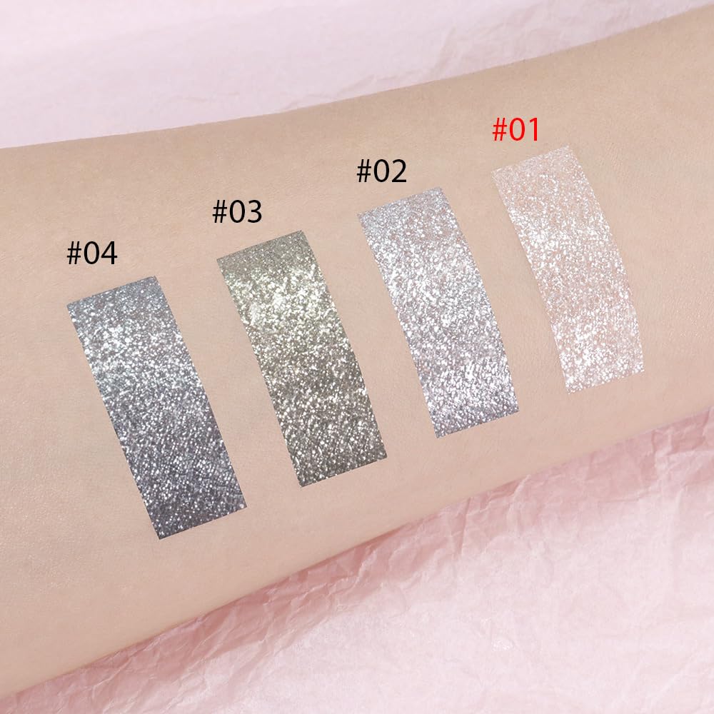 Single Cream Glitter Eyeshadow, Shimmer Eyeshadow Palette, Korean Eye Glitter Makeup, Ultra-Blendable, Sparkle Silver Eye Shadow, Single Shade Metallic Pigmented (Sparkle white)