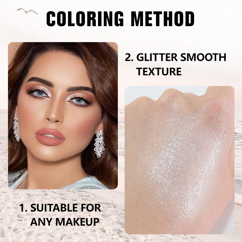 Sheer White Nude Glitter Eyeshadow – Champagne Shimmer Eye Shadow, Daily Waterproof Long-Lasting Eyeshadow Powder Palette for Women Neutral Eye Makeup sombras para ojos (02)