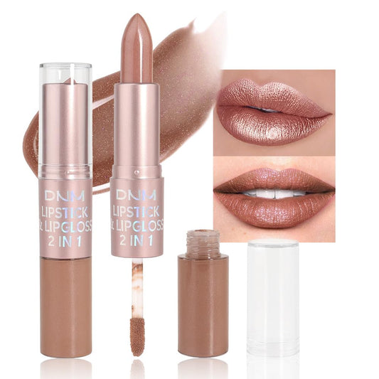 evpct 2 in 1 Nude Brown Glitter Metallic Shimmer Diamond Lipstick and Lip Gloss Set for Women Long Lasting Waterproof, Bronze Gold Sparkle Glitter Shiny Lipstick and Lip Liner Makeup Set, 03#
