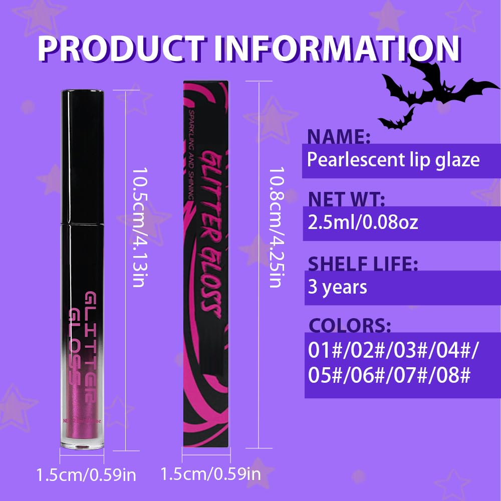 Pink Purple Metallic Lipstick for Women,Glitter Sparkling Liquid Lipstick,Long Lasting Waterproof Lightweight Comfortable Non-Drying Bold Dark Lip Gloss for Gothic Stage Makeup,Cruelty Free