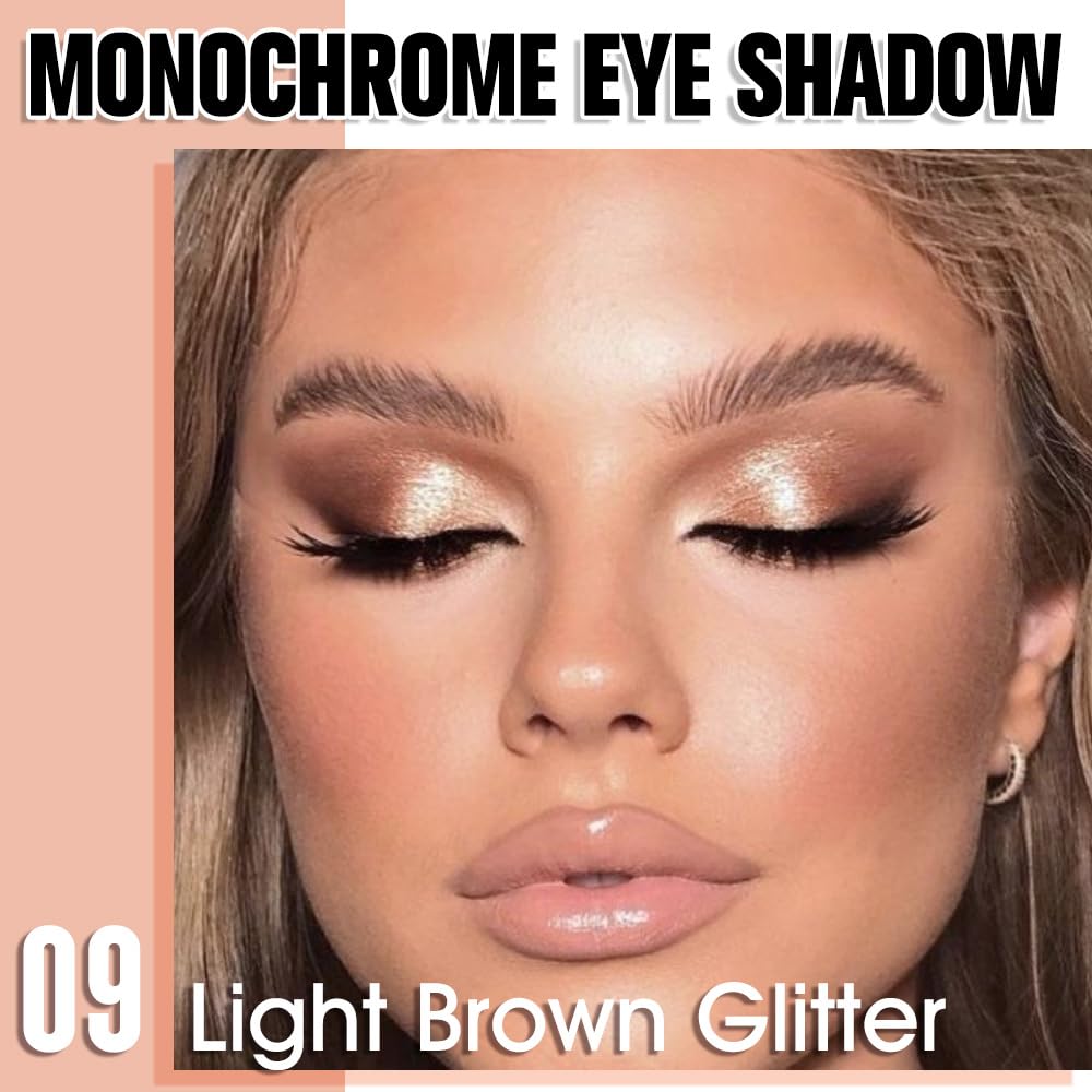 Single Glitter Shimmer Sparkle Eye shadow Palette Makeup, Light Brown Glitter Eyeshadow for Women, Pigmented Waterproof Sombras Para Ojos, Vegan, Talc, Paraben & Cruelty Free, 09
