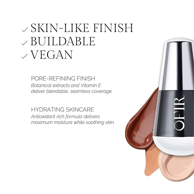 OFIR Skin Satin Medium Coverage Foundation | Buildable, Non-Creasing Finish | Vegan, Cruelty-Free, Paraben-Free Makeup | Blue Light Protection | 1 FL OZ (Flax - Medium Warm)