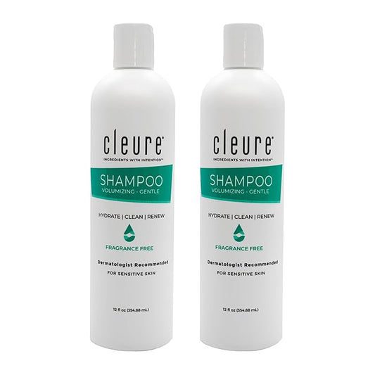 Cleure Hypoallergenic Volumizing Shampoo for Sensitive Skin - Fragrance Free, SLS Free & Paraben Free (12 oz, Pack of 2)