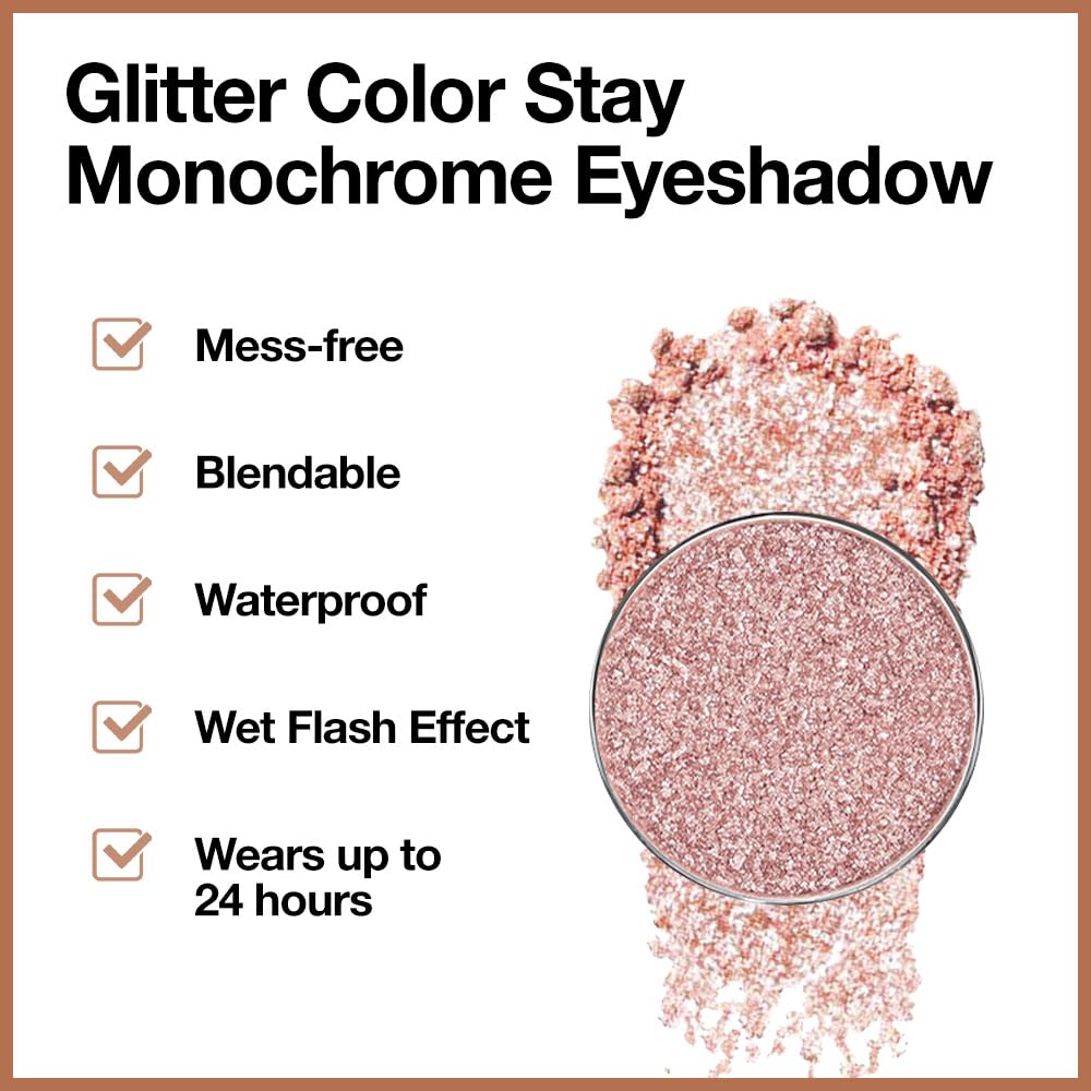 Glitter Shimmer Sparkle Eye Shadow Palette Makeup for Women, Shimmer Rose Gold Glitter Metallic Holographic Iridescent Cream Iridescent Single Monochrome Eyeshadow Makeup
