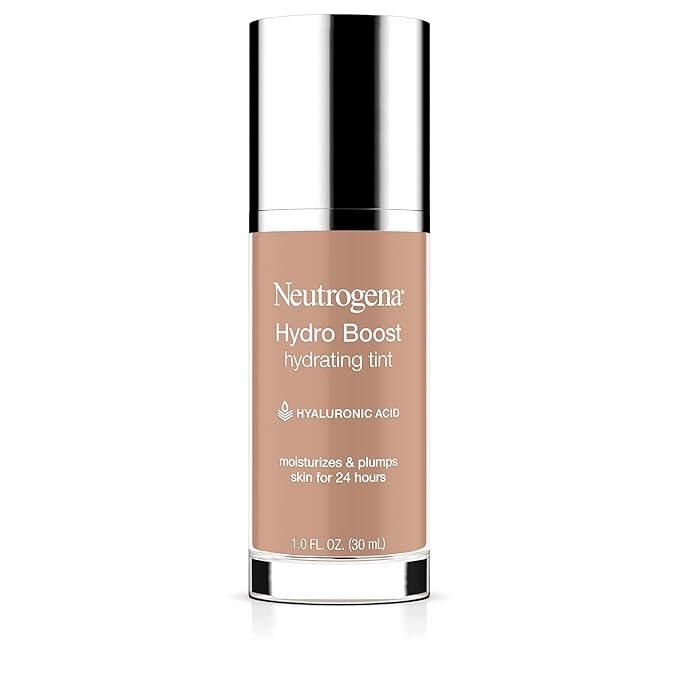 Neutrogena Hydro Boost Hydrating Tint Foundation Makeup for Dry Skin, with Hyaluronic Acid, Lightweight Oil-Free Water Gel, Non-Comedogenic, 50 Soft Beige, 1.0 fl. oz