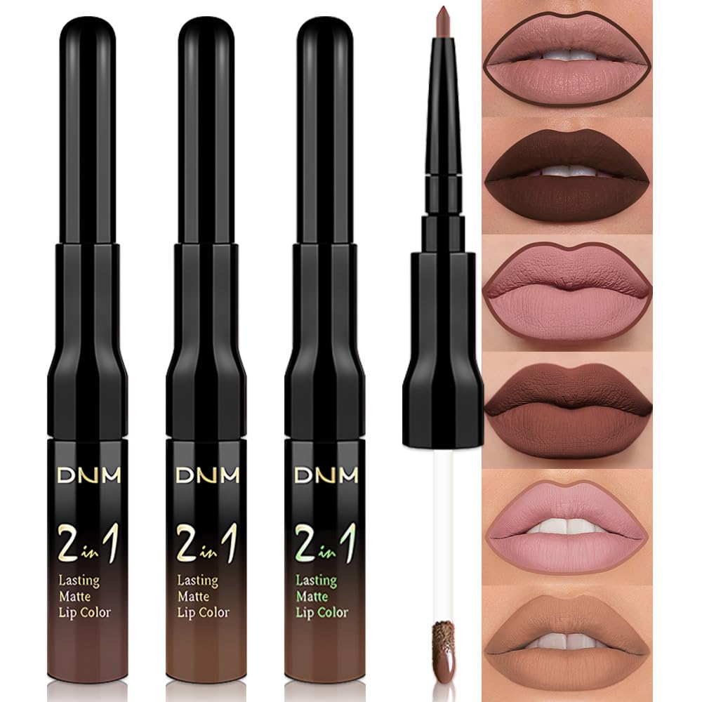 evpct 3Pcs Chocolate Nude Brown True Nude Matte Lip Liner & Liquid Lipstick Stain Makeup Set for Women, Lip Liner Stain Long Lasting Waterproof Smudge Proof, Cruelty Free Lip Makeup 24 hours originale