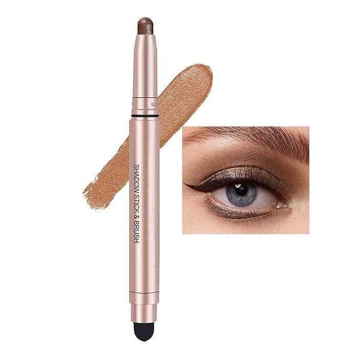 Brown Eyeshadow Stick, Smooth Cream Shimmer Single Eyeshadow Pencil, High Pigment Long Lasting Waterproof Eye Shadow Pen, Hypoallergenic Eye Highlighter Stick Create Multi-Dimensional Eyes Look 08#