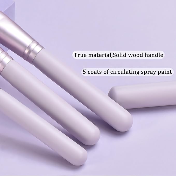 10 Piece Purple Makeup Brushes Set and 3 Piece Makeup Sponge - Wooden Handle with Soft Synthetic Bristles, for Face & Eye Makeup | Professional Cosmetic Brushes | Includes Travel Pouch