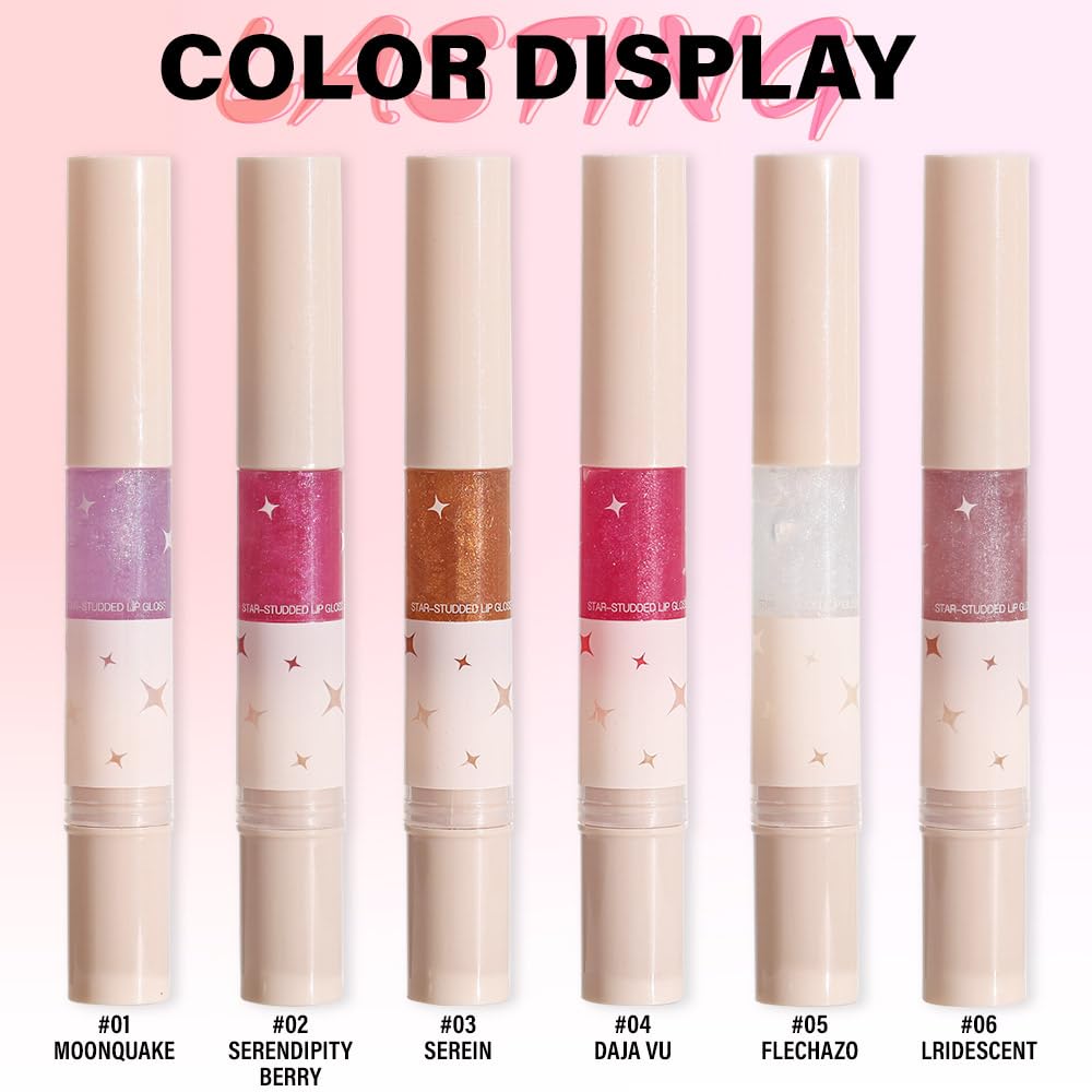 evpct 1Pcs Warm Pink Blush Red Pearlescent Shine Shimmer Glitter Lipstick Lip Gloss, Metallic Sparkly Sparkle Glossy Lip Gloss Tint Stain Liquid Lipsticks Makeup Set for Women Long Lasting Waterproof