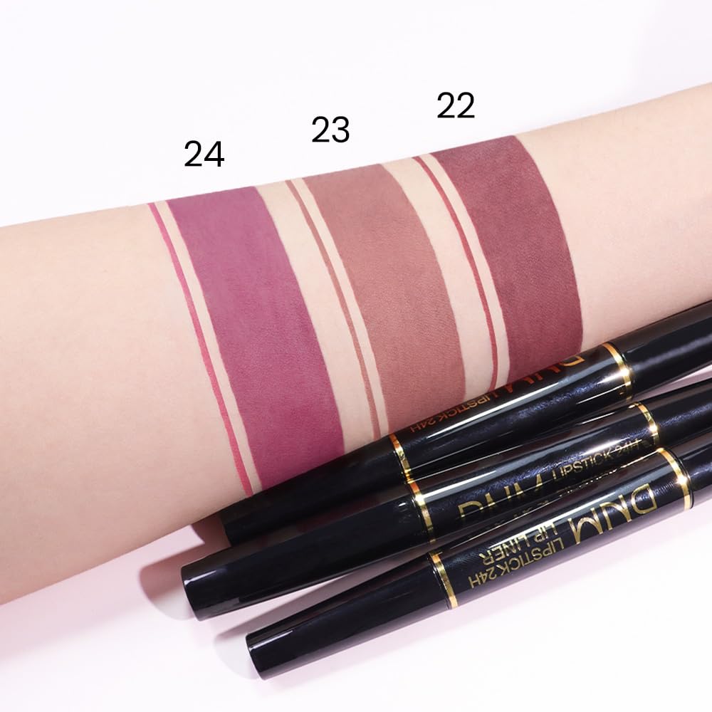 Kaely 2-in-1 Light Plum Rose Matte Lip Liner & Lipstick Combo Set Kit for Women, Magic Neutral Lipstick 24 Hours Original Lips Liner Pencil Stain Makeup Long Lasting Waterproof 24
