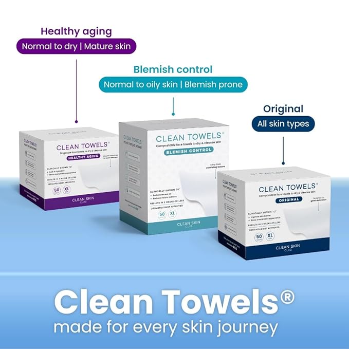 Clean Skin Club Clean Towels XL™, 100% USDA Biobased Face Towel, Disposable Face Towelette, Makeup Remover Dry Wipes, Ultra Soft, 50 Ct, 1 Pack
