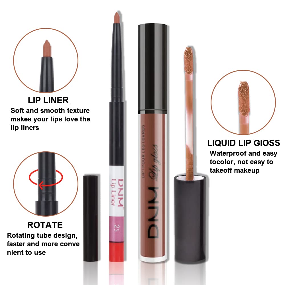 evpct 2Pcs Medium Brown Beige Lip Liner and Matte Lipstick Makeup Sets Vegan Lipstick Lip Liner and Gloss Set Long Lasting Waterproof labiales mate 24 horas originales matte larga duracion 24 25#