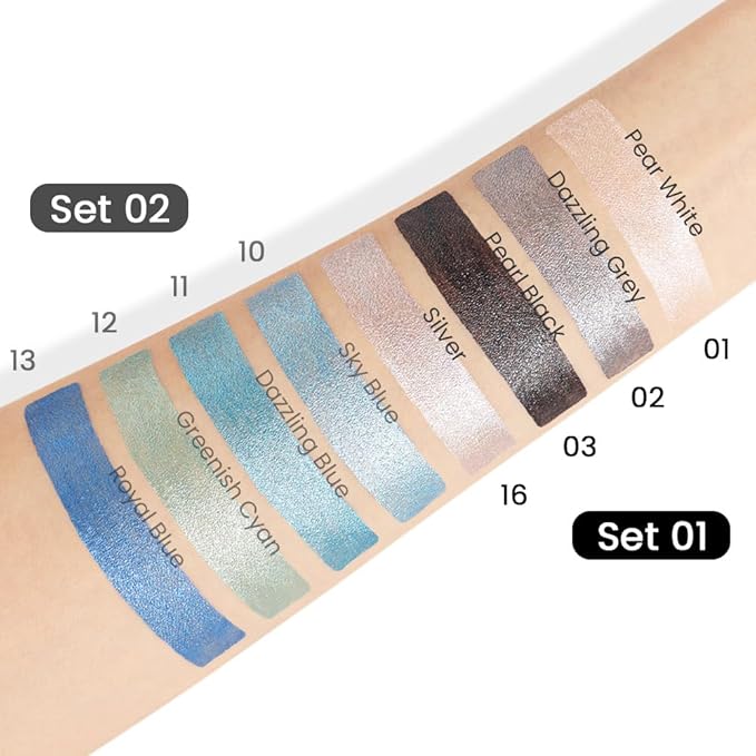 Kaely 4Pcs Metallic Shimmer Eye Shadow Sticks Set, Sky Blue Dazzling Blue Greenish Cyan Royal Blue, Eyeliner Pencil Eyeshadow Palette Halloween Makeup, Eye Highlighter Brightener Stick for Women