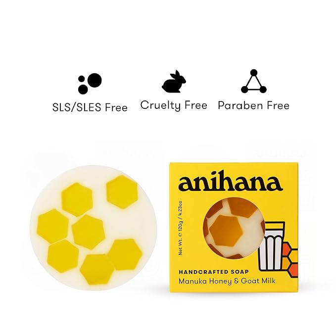ANIHANA Handcrafted Soap 3 Pack with Coconut Oil, Gentle Cleansing Paraben Free Cruelty Free Refreshing Manuka Honey & Goat Milk Scent 4.23 oz each