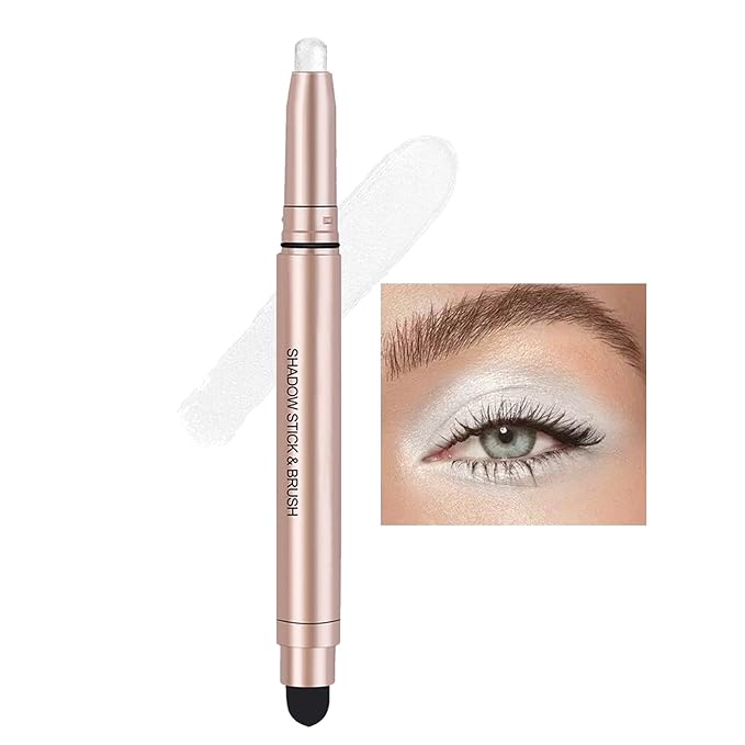 White Cream Eyeshadow Stick, Single Shimmer Eyeshadow Pencil, Waterproof Long Lasting Eye Shadow Stick Makeup, Hypoallergenic High Pigmented Eye Highlighter Pen Create Multi-Dimensional Eyes Look 01#