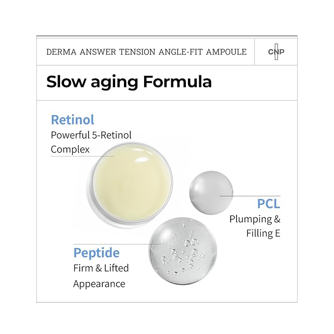 CNP Retinol PCL Eye Treatment Serum (0.5 fl.oz/ 15ml) - DermaAnswer Tension Angle-Fit Ampule, Under Eye Tightening, Firming, Korean Night Skincare, Fine Lines and Dark Circles