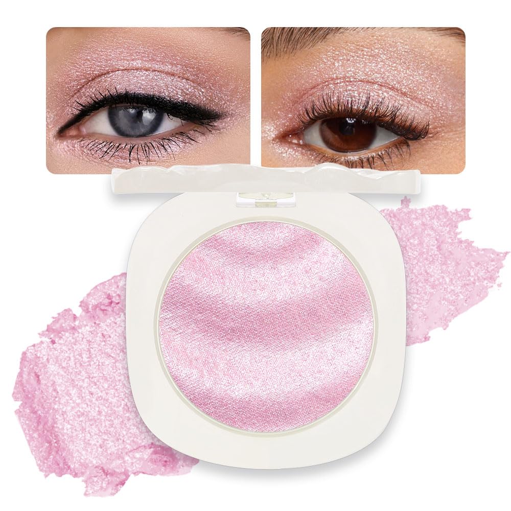 Pink Cream Glitter Shimmer Metallic Eyeshadow Palette Makeup, Natural Single Mini Instant Holographic Eyeshadow For Women, Sombras Crema Para Ojos, Talc, Paraben & Cruelty Free